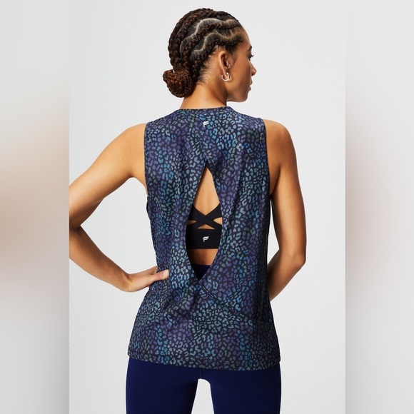Fabletics Women Size M Blake Dry-Flex Open Back Tank Top Heatmap Leopard Gym - Picture 4 of 7